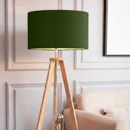 New Handmade Forest Green Velvet Drum Lamp Shade & Pendant Light With Metallic Panels Lining Suitable For Tables Ceiling - thumbnail 2