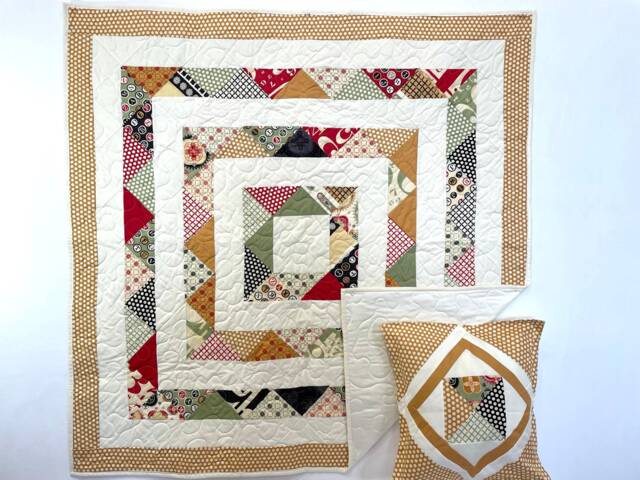 Geometric Triangles Baby Quilt in Reproduction Vintage Fabric With Free Pillowcase 15065 T7 - image 1
