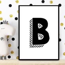 Monochrome Initial Print, Black & White, Comic Print Nursery Bedroom Playroom, Kids Children Wall Art, Personalised Letter Decor 241 - thumbnail 3
