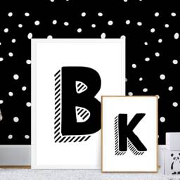 Monochrome Initial Print, Black & White, Comic Print Nursery Bedroom Playroom, Kids Children Wall Art, Personalised Letter Decor 241 - thumbnail 1