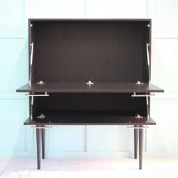 Dual-Opening Secretary Desk in Black & Chrome - Mid Century Inspired Pull-Down Workstation With Storage, Obsidian - thumbnail 4