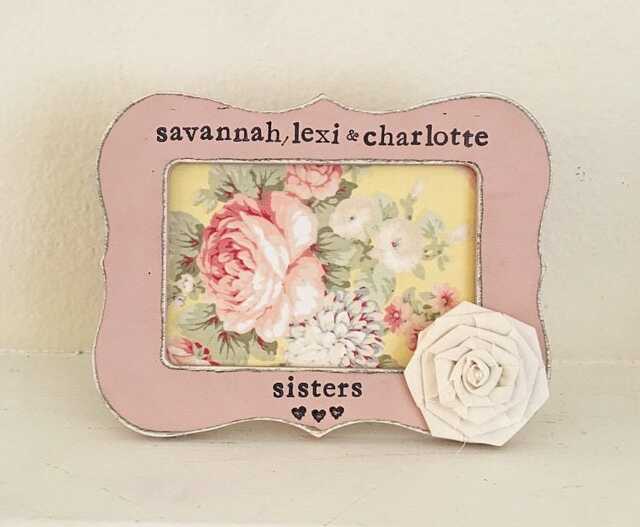 Personalized Sisters Picture Frame Shabby Chic Girl Gift, 4x6 Photo - image 1