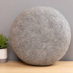 Handmade Wool Felt Stone Pouf - Grey Black Floor Cushion Ottoman - 40cm Diameter - thumbnail 2