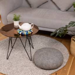 Handmade Wool Felt Stone Pouf - Grey Black Floor Cushion Ottoman - 40cm Diameter - thumbnail 3
