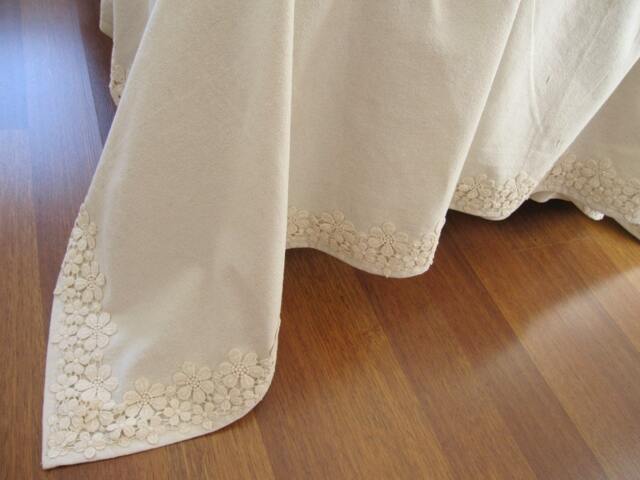 Lace Trimmed Cotton Linen Bedspread, Shabby Chic King Queen Bedding Summer Blanket Coverlets 120x120 - image 1