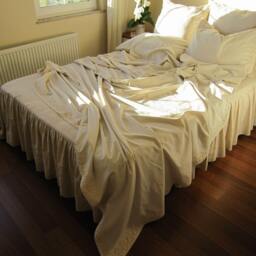 Lace Trimmed Cotton Linen Bedspread, Shabby Chic King Queen Bedding Summer Blanket Coverlets 120x120 - thumbnail 3