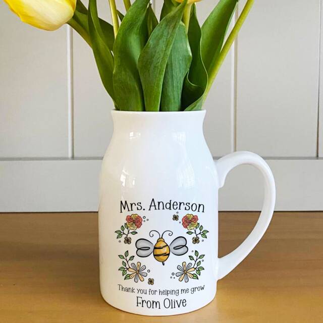Personalised Teacher Thank You Gift, Bud Vase, Present, End Of Term For Helping Me Grow - image 1