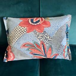 Tropical Cushion Cover - Garden Cushion Blue Leaf Pink Flower - thumbnail 2