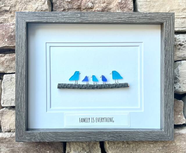 Family Is Everything Framed Sea Glass Art Showing Of 5, Minimalist Beach Decor - image 1