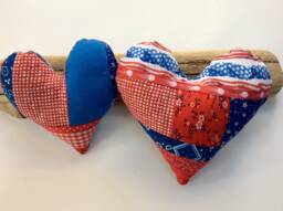 Crazy Quilt July 4Th Heart Pillow, Red White Blue Denim Decor - thumbnail 1