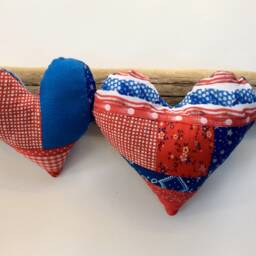 Crazy Quilt July 4Th Heart Pillow, Red White Blue Denim Decor - thumbnail 2