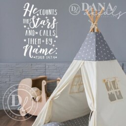 He Counts The Stars Vinyl Wall Decal - Psalm 1474 Nursery Decor - thumbnail 2