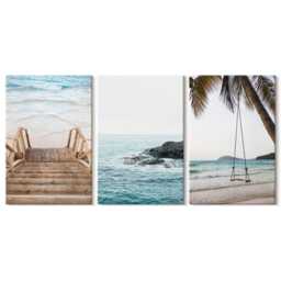 Canvas Set Of 3 Wall Art - Stairs To The Beach, Sea View & Palm Tree Swing, Turquoise Art, Landscapes Decor - thumbnail 2