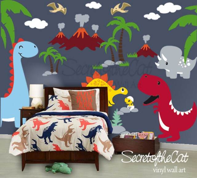 Dinosaurs World Nursery Wall Decal - Custom Name, Dino Decor - image 1