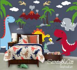 Dinosaurs World Nursery Wall Decal - Custom Name, Dino Decor