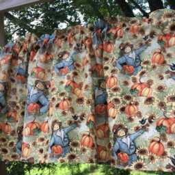 Sunflower Kitchen Valance - Autumn Harvest Sunflowers Pumpkins Scarecrow Farmhouse Fall Curtain - thumbnail 3