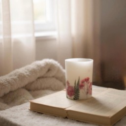 Scented Pillar Candle With Dried Flowers Vegan Soy Wax, Gift Box - thumbnail 2