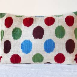 Decorative Turkish Silk Velvet Ikat Kilim Throw Pillow Lumbar Pillowcase - thumbnail 3