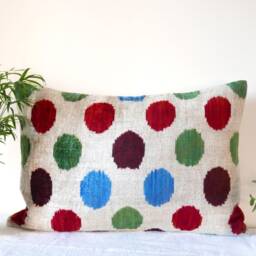Decorative Turkish Silk Velvet Ikat Kilim Throw Pillow Lumbar Pillowcase - thumbnail 2