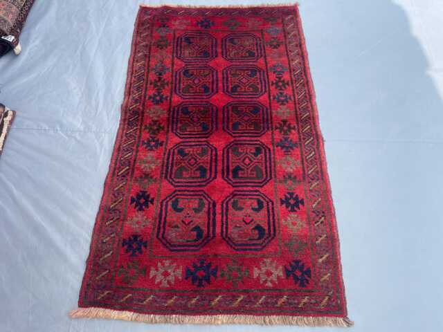 2x4 Afghan Tribal Accent Rug - Red & Green Design Hand-Knotted Wool Rug, Vegetable Dyed, Perfect For Living Room, Bedroom, Kids Room - image 1
