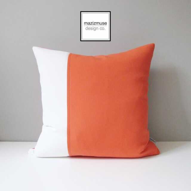 Melon Sunbrella?? Outdoor Pillow Cover in Orange & White Color Block, Modern Cushions For Pool/Patio Lounge Loungers, Deck Chairs Mazizmuse - image 1