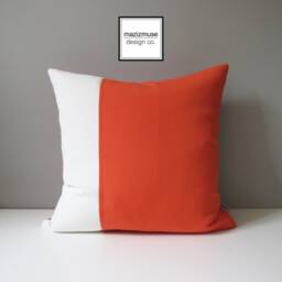 Melon Sunbrella?? Outdoor Pillow Cover in Orange & White Color Block, Modern Cushions For Pool/Patio Lounge Loungers, Deck Chairs Mazizmuse - thumbnail 4