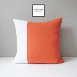 Melon Sunbrella?? Outdoor Pillow Cover in Orange & White Color Block, Modern Cushions For Pool/Patio Lounge Loungers, Deck Chairs Mazizmuse - thumbnail 1