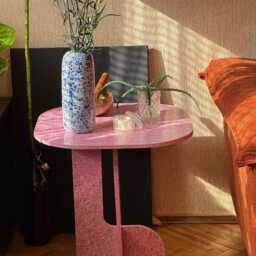 Blush Pink Recycled Plastic Side Table Modern Accent Furniture - thumbnail 3