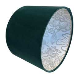 Forest Green Velvet Handmade Lampshade With Grey Floral Lining - thumbnail 1
