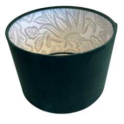 Forest Green Velvet Handmade Lampshade With Grey Floral Lining - thumbnail 2