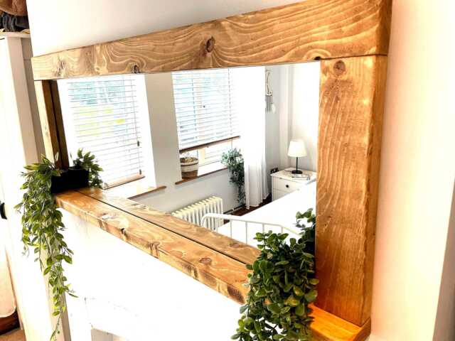 Rustic Reclaimed Wood Wall Mirror, English Oak Wax Finish, Farmhouse Decor - image 1