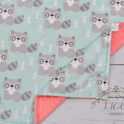 Raccoon Baby Blanket-Personalized Baby Blanket-Raccoon Minky Blanket-Aqua Mint Personalized Blanket Boy Girl Blanket - thumbnail 3