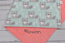 Raccoon Baby Blanket-Personalized Baby Blanket-Raccoon Minky Blanket-Aqua Mint Personalized Blanket Boy Girl Blanket - thumbnail 1