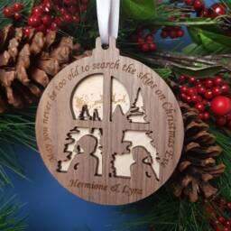 Search The Skies On Christmas Eve, Personalised Tree Bauble For Chidlren, Eve Accessory, Santa & Sleigh Hanger Ornament - thumbnail 2