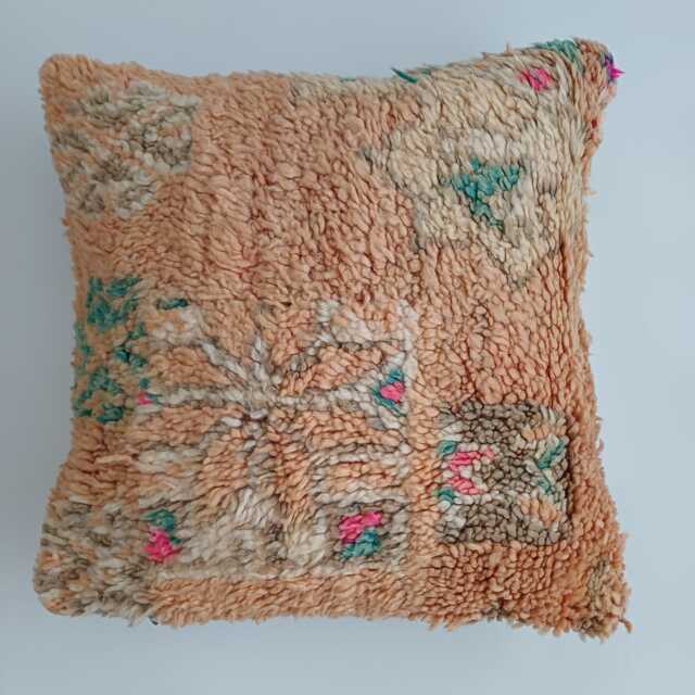 Moroccan Wool Cushion Cover, Handmade Berber Pillow, Multicoloured Vintage Rug Cushion, Tribal Throw 20''x20''/52x52 cm - image 1