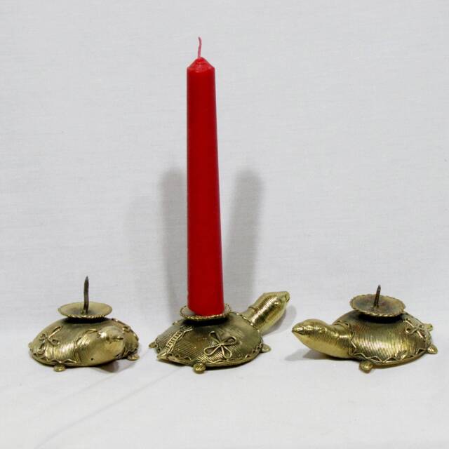 Tortoise , Turtle Brass Metal Dhokra Candle Holder - image 1