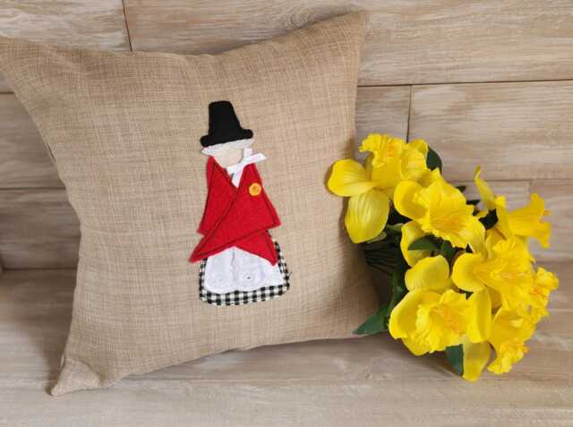 Welsh Lady Cushion 35cm - Handmade Personalised Pillow Birthday, New Home Decor, Soft Furnishing Gift From Wales Neutral Fabric - image 1