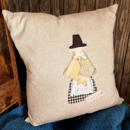 Welsh Lady Cushion 35cm - Handmade Personalised Pillow Birthday, New Home Decor, Soft Furnishing Gift From Wales Neutral Fabric - thumbnail 2