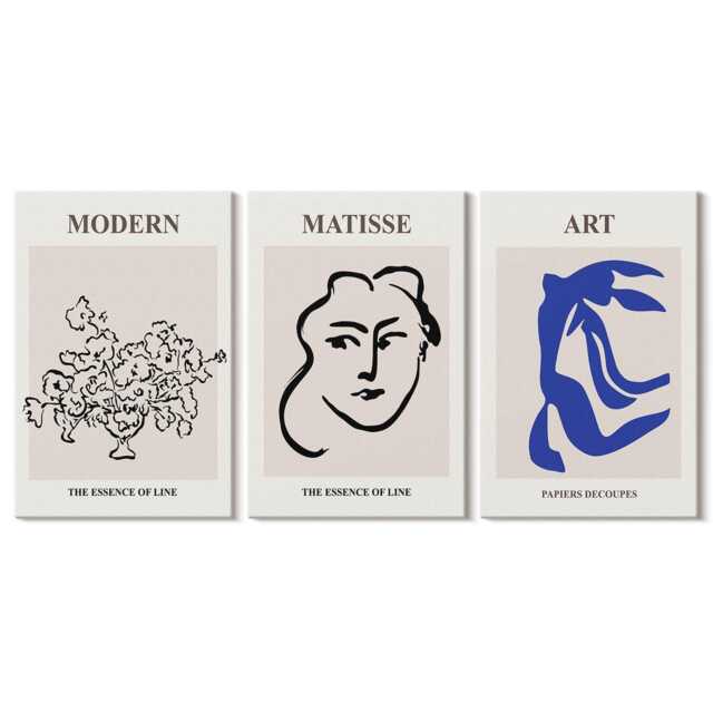 Set Of 3 Canvas Prints - Posters in The Minimalist Style Henri Matisse, Beige Wall Art Large, Artwork Hanging Piece - image 1