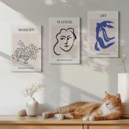 Set Of 3 Canvas Prints - Posters in The Minimalist Style Henri Matisse, Beige Wall Art Large, Artwork Hanging Piece - thumbnail 2
