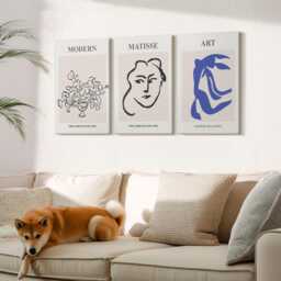 Set Of 3 Canvas Prints - Posters in The Minimalist Style Henri Matisse, Beige Wall Art Large, Artwork Hanging Piece - thumbnail 3