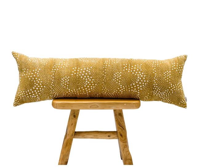 Extra Long Bolster Pillow Cover, African Mudcloth Long Lumbar Pillow, Mustard Yellow Cover - image 1