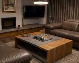 Hand Made Rustic Oak Coffee Table With Polished Concrete Inserts - Industrial Wooden Living Room - thumbnail 1