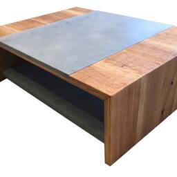 Hand Made Rustic Oak Coffee Table With Polished Concrete Inserts - Industrial Wooden Living Room - thumbnail 2