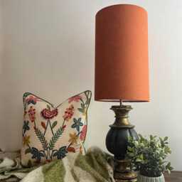 Terracotta Orange Linen Drum Extra Tall Cylindrical Lampshade, With A White Lining