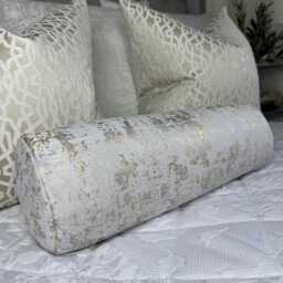 Luxury Ivory Gold Bolster Cushion Duck Feather, Designer Fabric, 16x6 Inch, Home Decor - thumbnail 1