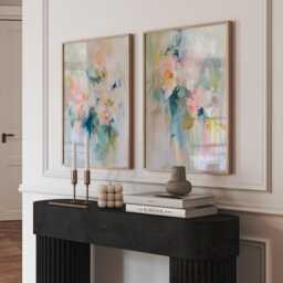 Abstract Floral Wall Art Set Of 2, Pastel Modern Botanical Prints, Large Contemporary Diptych For Living Room Decor - thumbnail 3