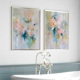 Abstract Floral Wall Art Set Of 2, Pastel Modern Botanical Prints, Large Contemporary Diptych For Living Room Decor - thumbnail 2