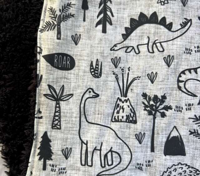 Organic Cotton Sherpa Baby Blanket Dinosaur Print, Aussie Made, Black & Grey - image 1