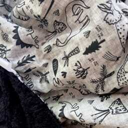 Organic Cotton Sherpa Baby Blanket Dinosaur Print, Aussie Made, Black & Grey - thumbnail 2